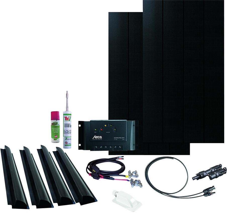Solcellepanel komplettsett Sun Pearl 200W 12V shingelcelle svart forfra