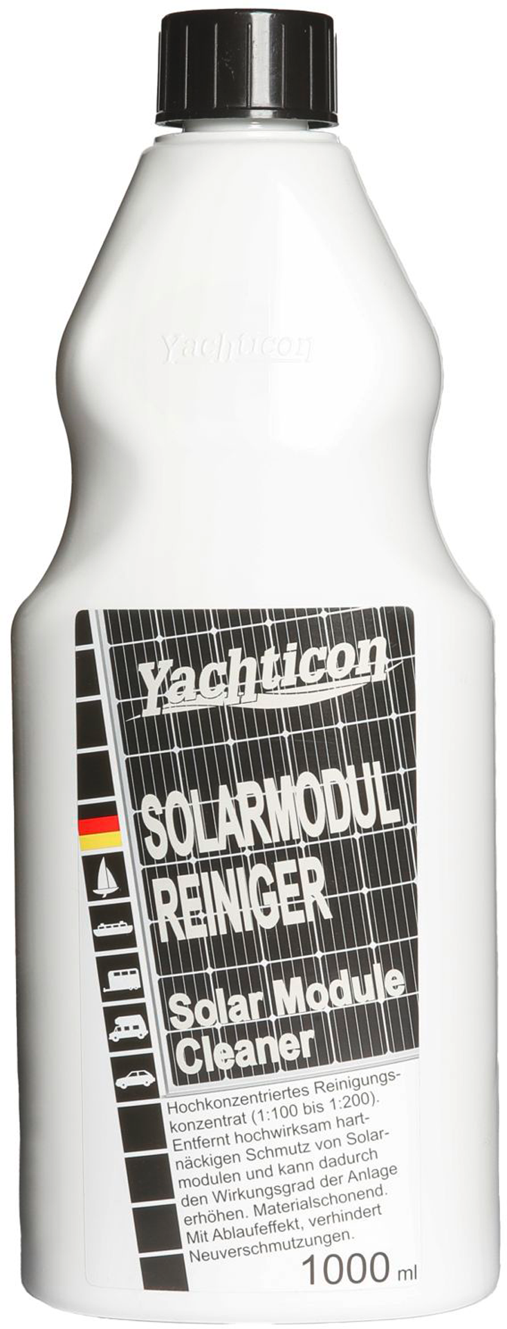Solcellepanel-rengjøringsmiddel 1 liter konsentrat 1:200 - Yachticon flaske for rengjøring