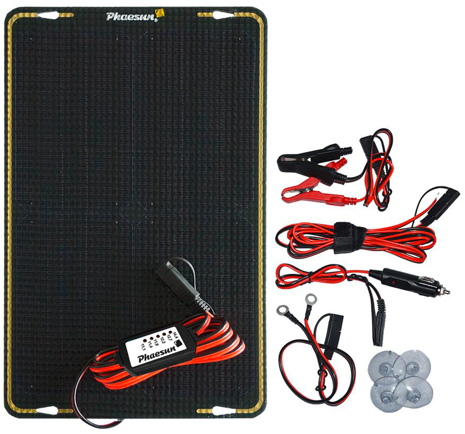Solcellepanel vedlikeholdslading 12 W 12 V med laderegulator Phaesun for kjøretøybatterier