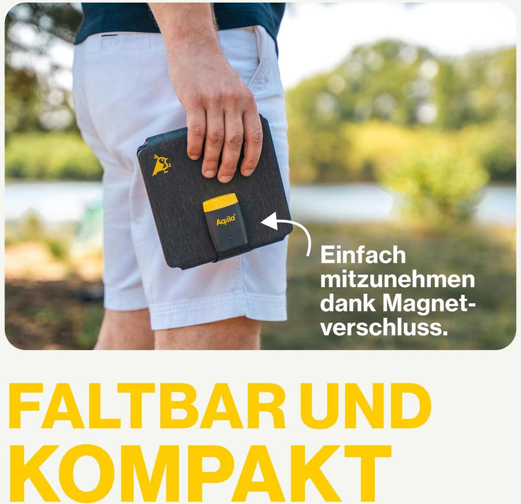 Sollader Sunbird P21 sammenleggbar 21W USB-C IP67 600g montert på ryggsekk
