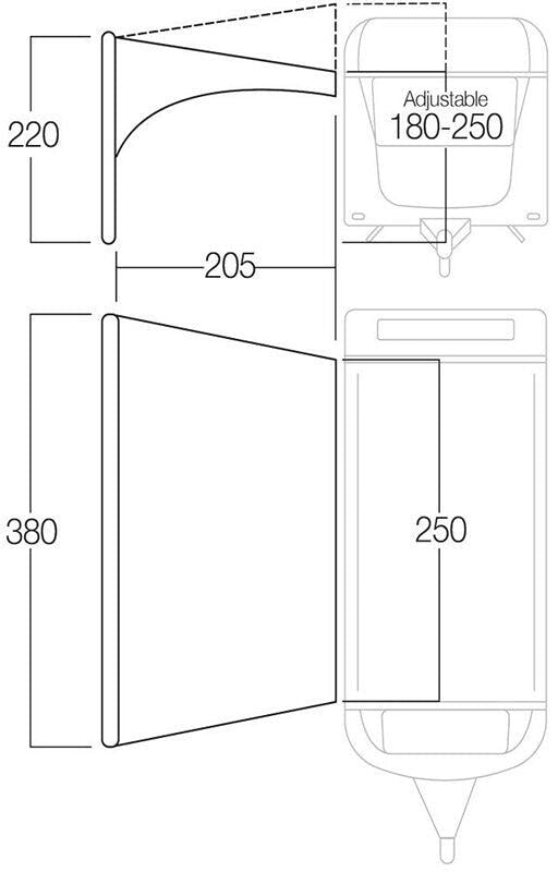 Solseil AirBeam Sky Canopy 2,5 m for bobil og campingvogn bakside