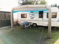 Solseil for campingvogn oppblåsbart blått Gentle Tent forfra