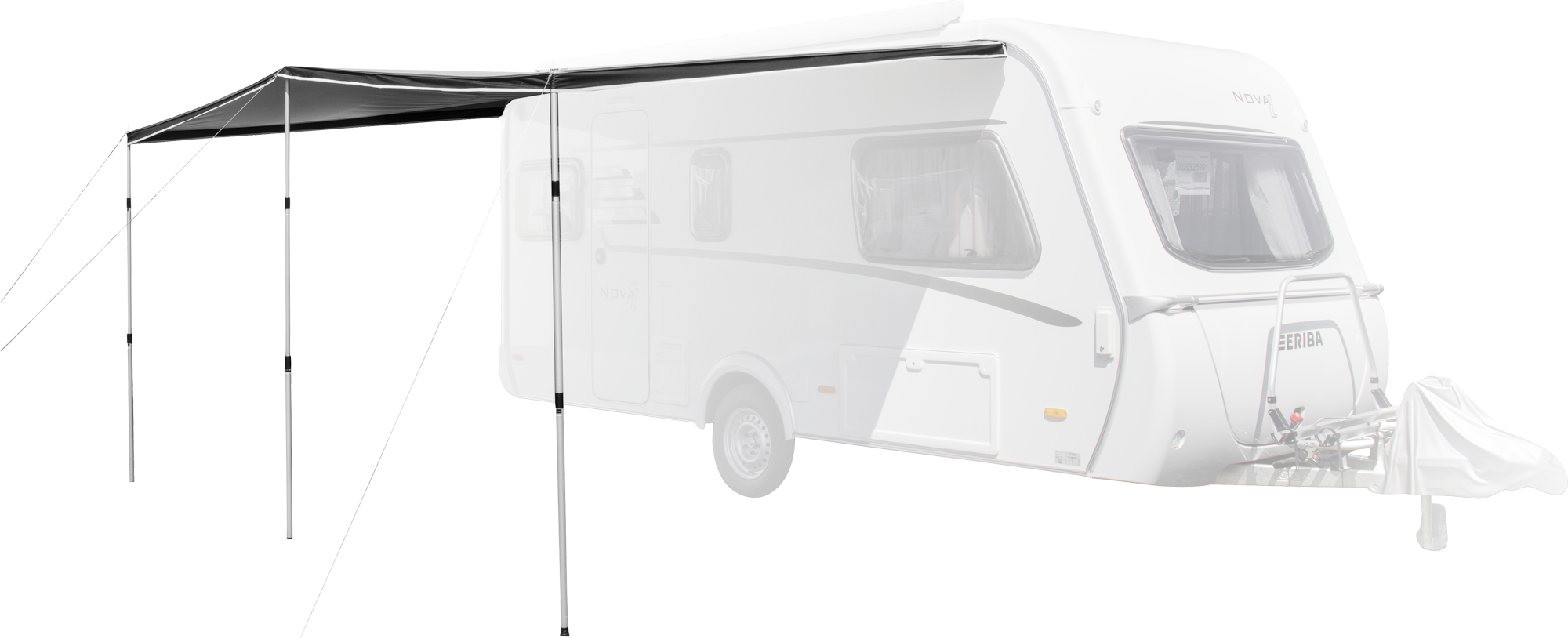 Solseil Canopy Shady Pro 350 cm, dybde 225 cm montert på campingvogn