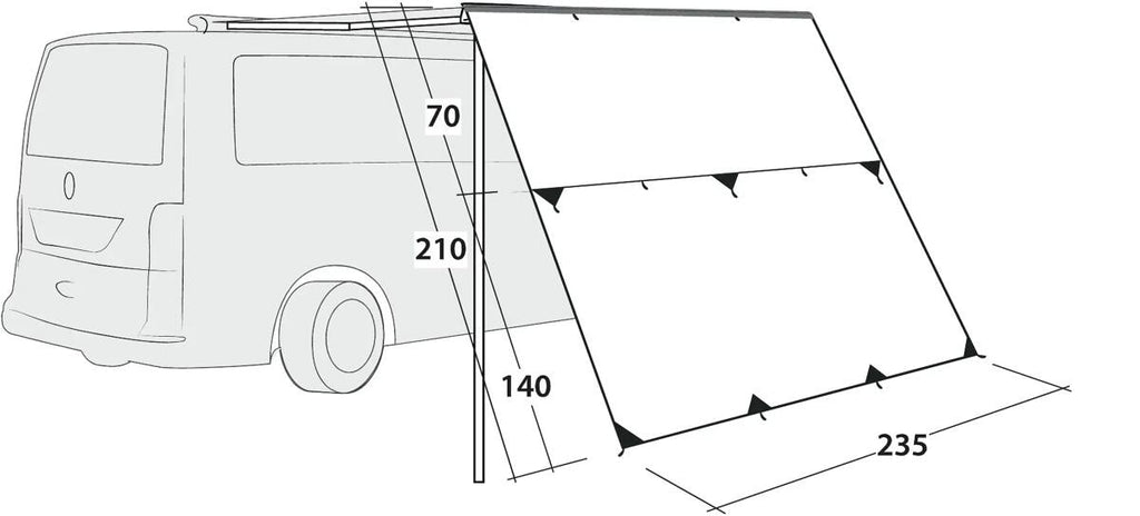 Bakside av Solseil Hillcrest for van 235x210 cm