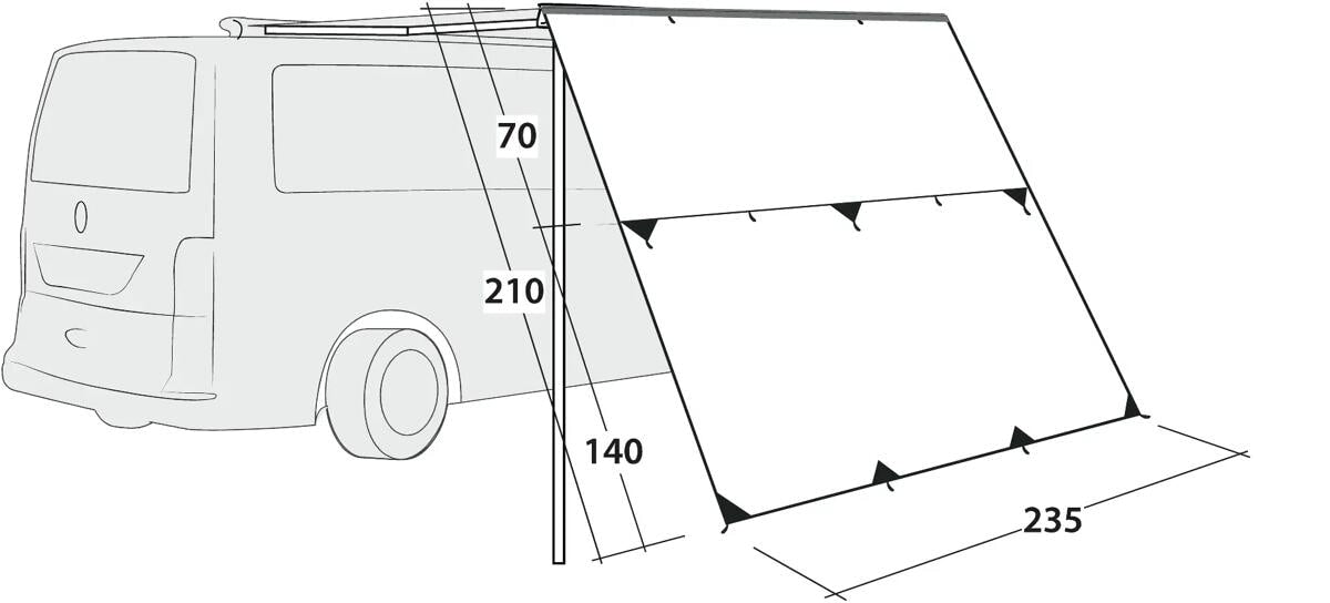 Bakside av Solseil Hillcrest for van 235x210 cm