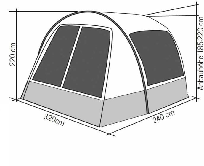 Nærbilde av festemekanismer på Solseil Hispaniola for campingbuss 320x240 cm