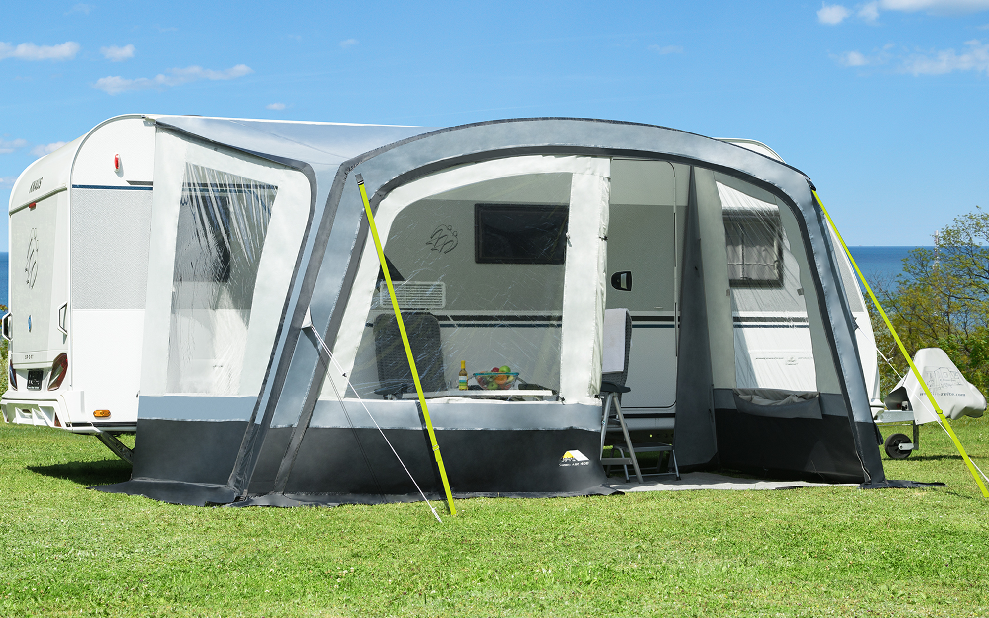 Solseil Sunny Air 400 med luftsystem 400x250 cm foran visning