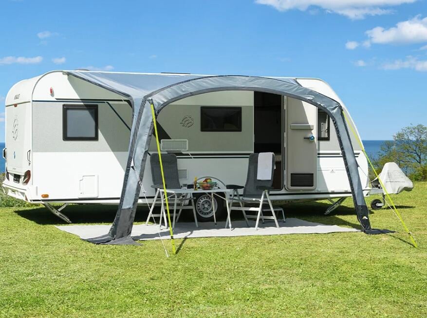 Solseil Sunny Air med luftstenger for campingvogn - dwt bakside