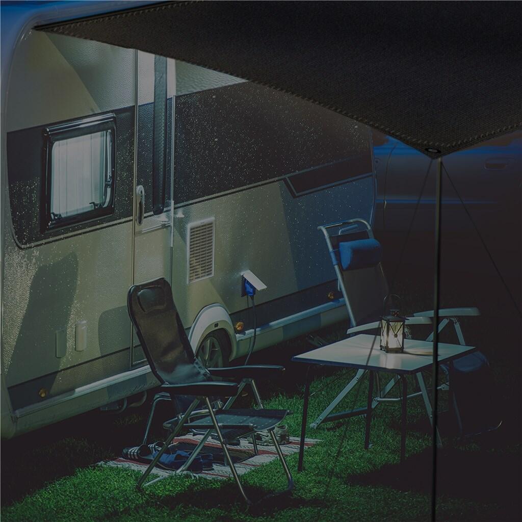 Solseilmarkise med LED-belysning 250x400cm antrasitt montert på campingplass