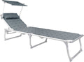 Solseng grå med solskjerm aluminium 187x59 cm for camping og hage