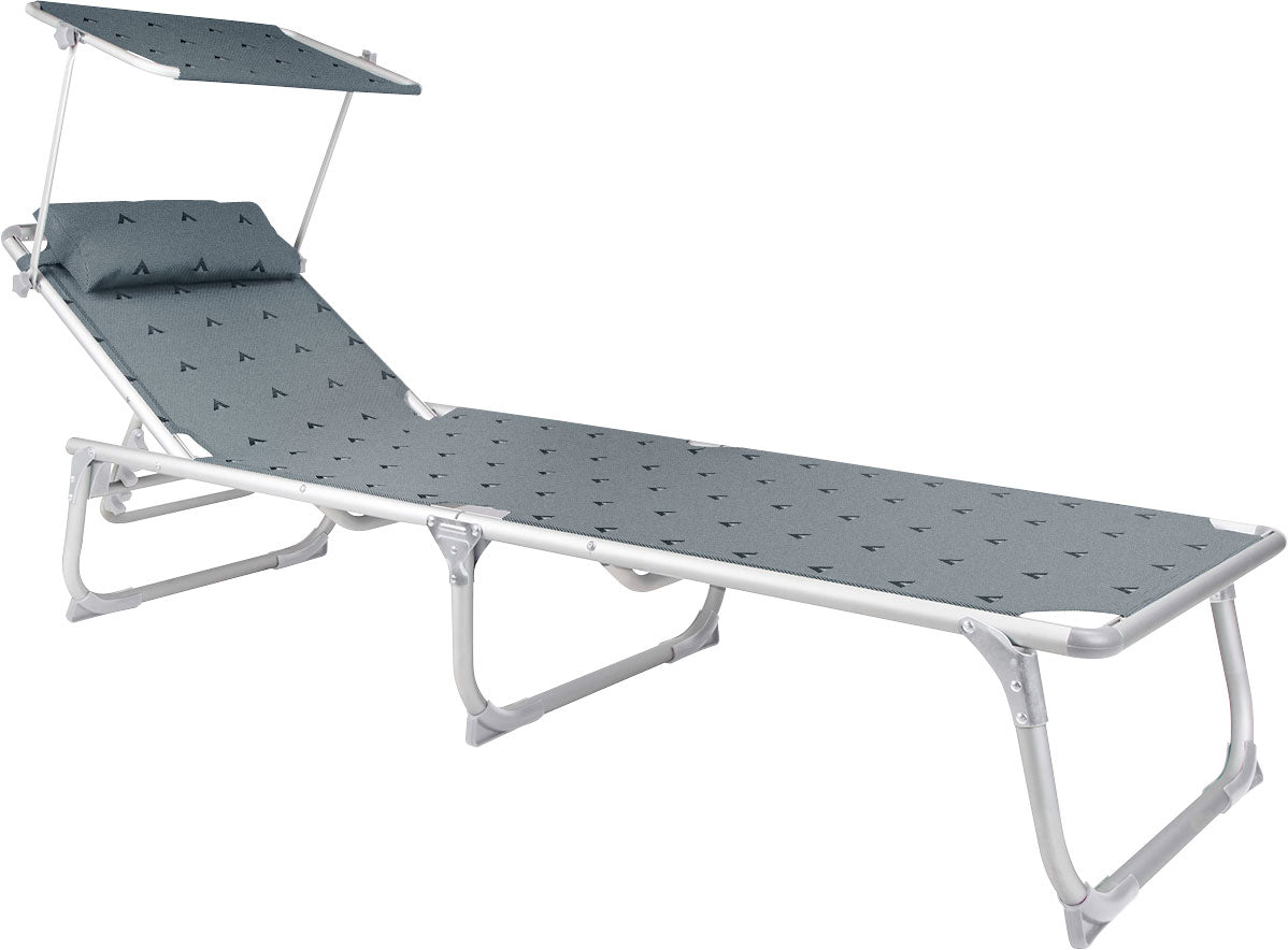 Solseng grå med solskjerm aluminium 187x59 cm for camping og hage