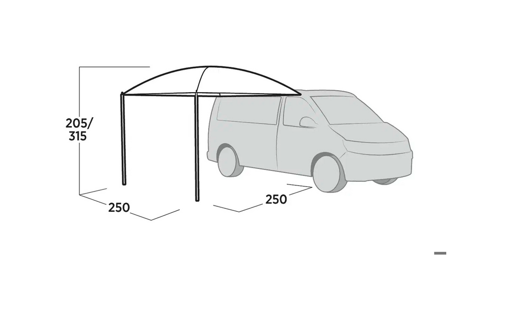 Soltak Stryn 250 x 250 cm for bobil og campingvogn nærbilde stenger