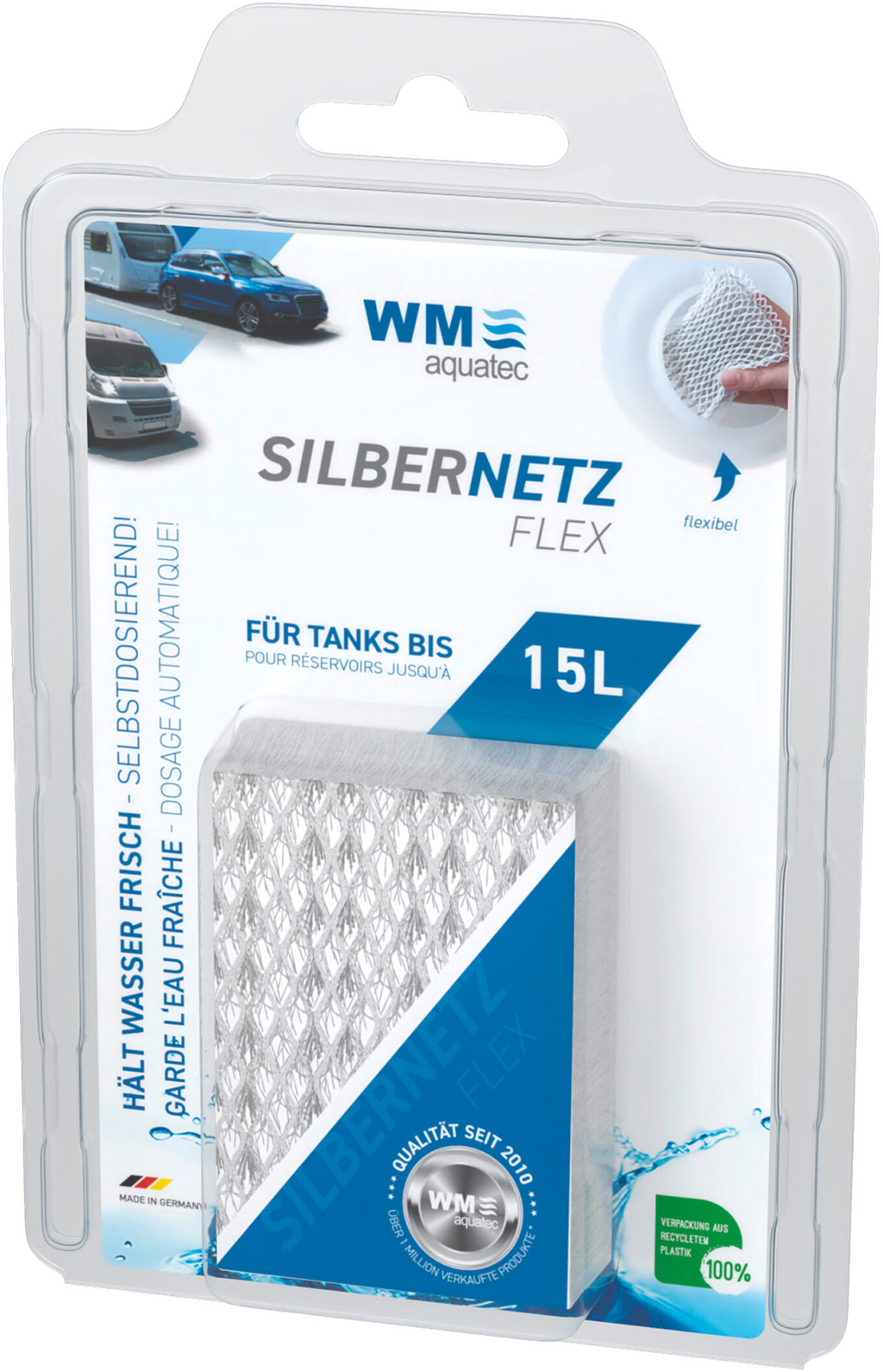 Sølvnett flex vannkonservering for 15L tank 750L kapasitet forfra