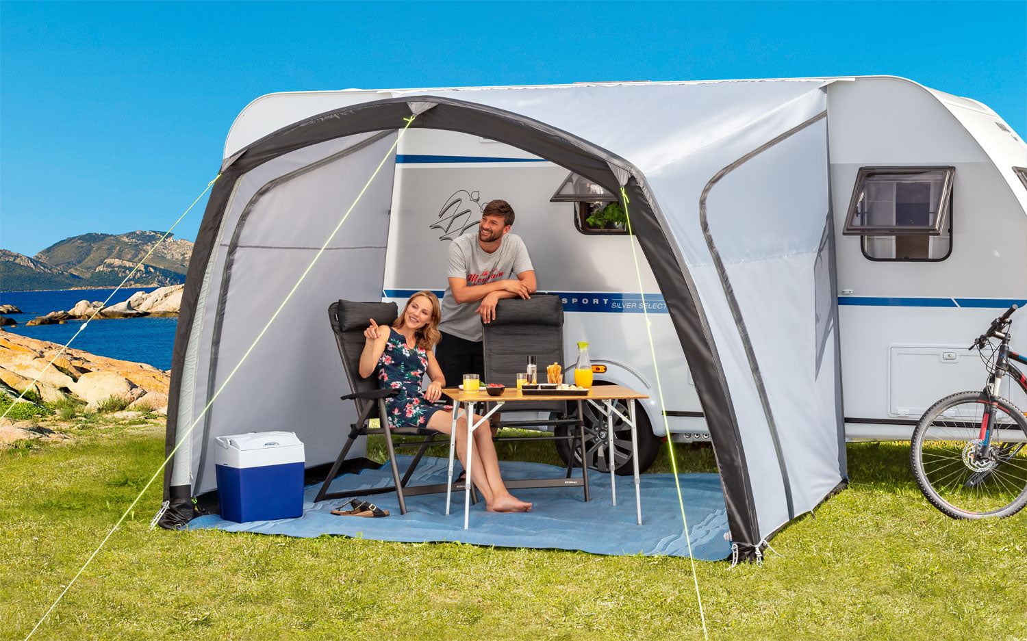 Sombra Air oppblåsbart soltak 300x250 cm med sidedeler grå sett forfra