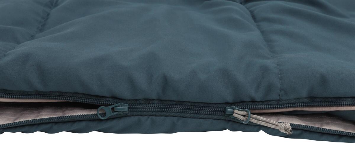 Nærbilde av stoff og fyll i Sovepose Campion Lux Double 225x140 cm