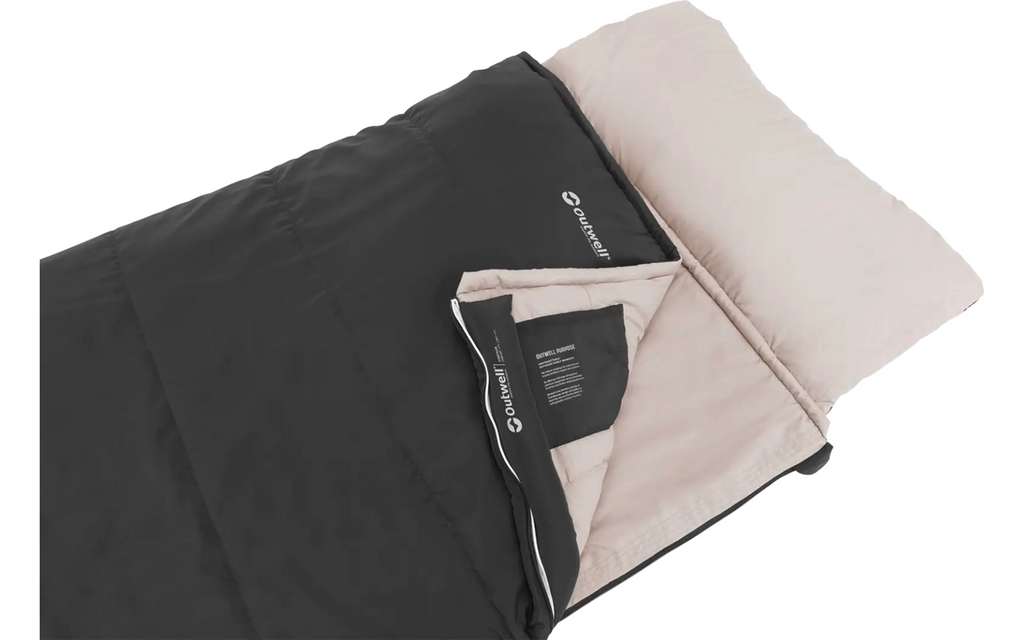 Sovepose Contour Prime 220x85 cm glidelås venstre mørkegrå - Outwell, nærbilde av hette og pute