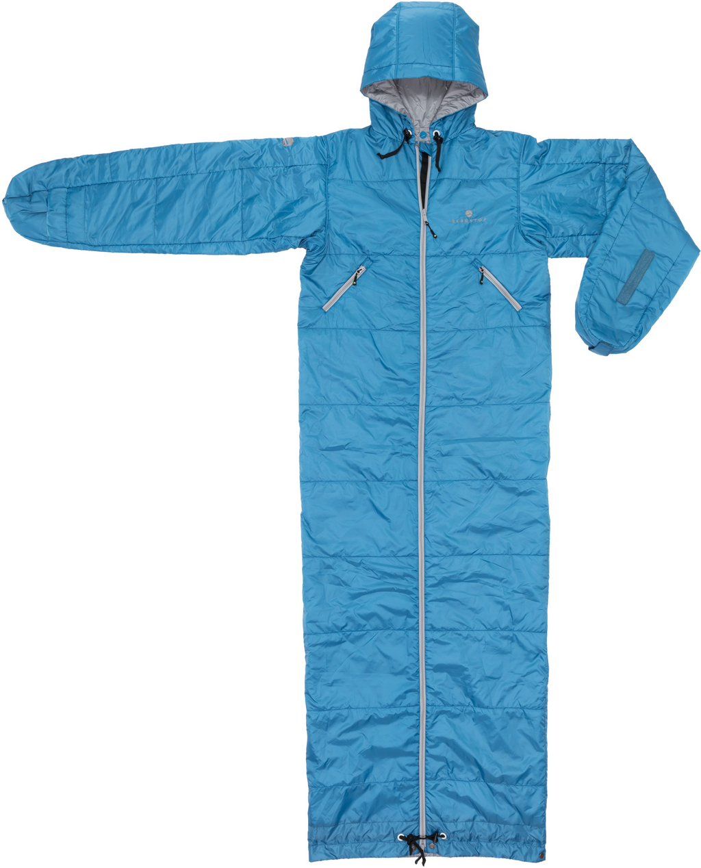 Sovepose med armer CozyBag L blå 230 x 70 cm 1 kg - Bergstop sett forfra