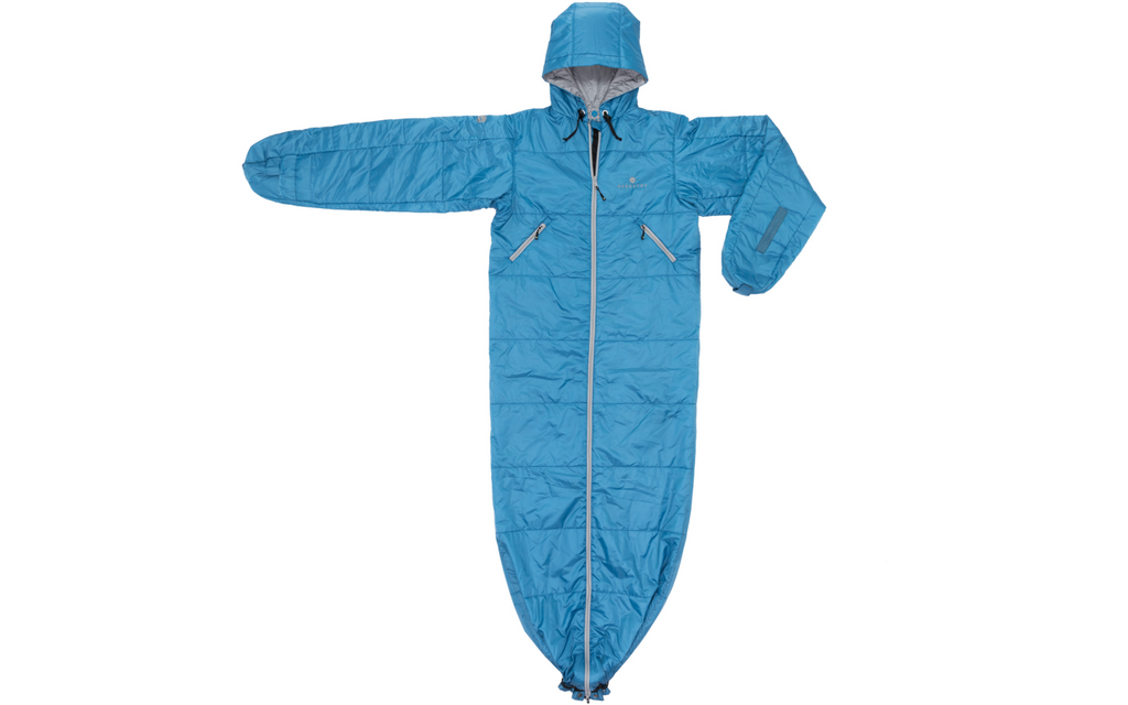 Sovepose med armer CozyBag L blå 230 x 70 cm 1 kg - Bergstop pakket i kompakt pakkpose