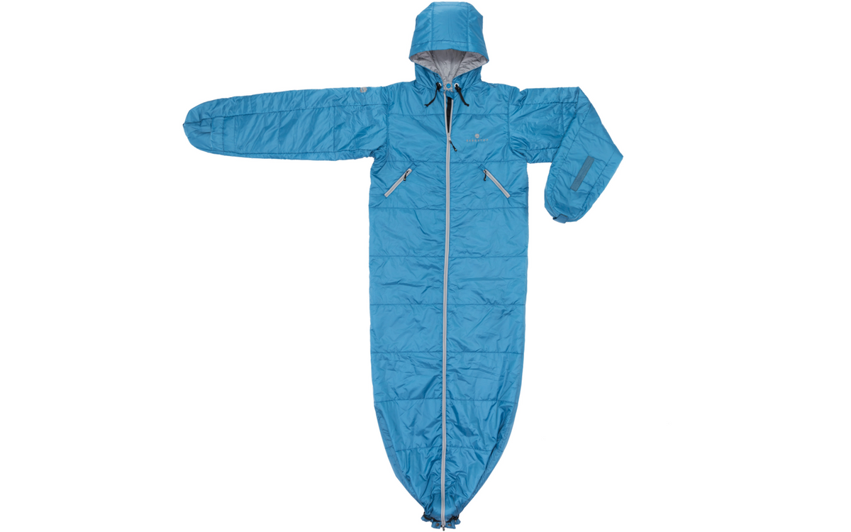 Sovepose med armer CozyBag L blå 230 x 70 cm 1 kg - Bergstop pakket i kompakt pakkpose