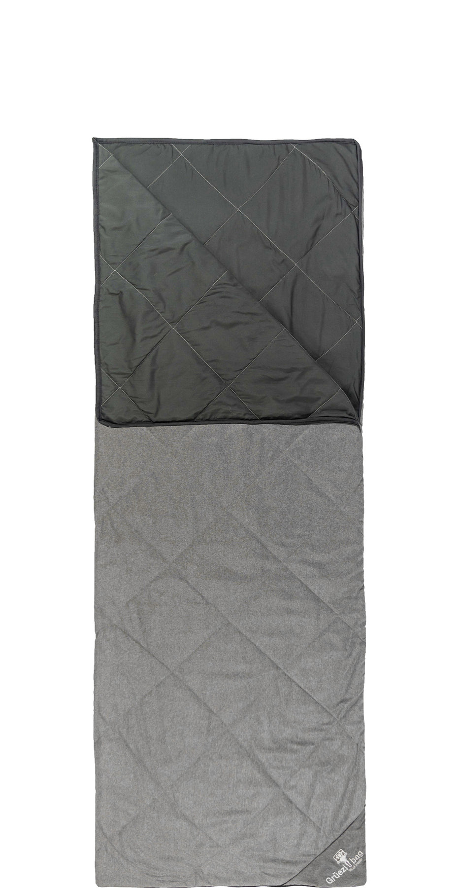 Sovepose og teppe WellhealthBlanket Wool Melange grå - Grüezi Bag sett forfra, utbrettet som teppe