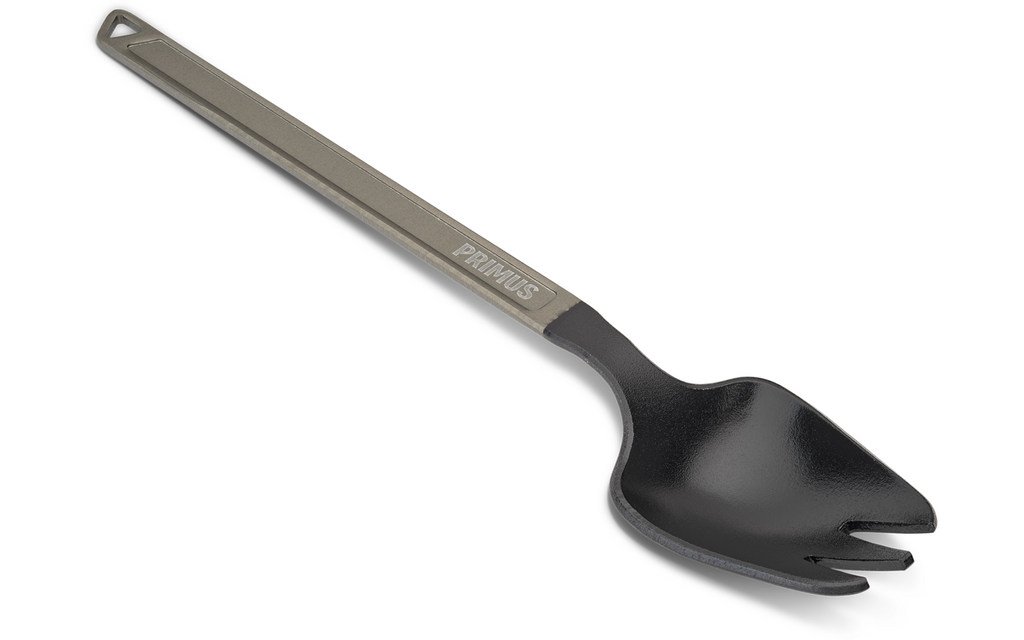 Spork Trek kombinert skje og gaffel i aluminium - Primus bakside