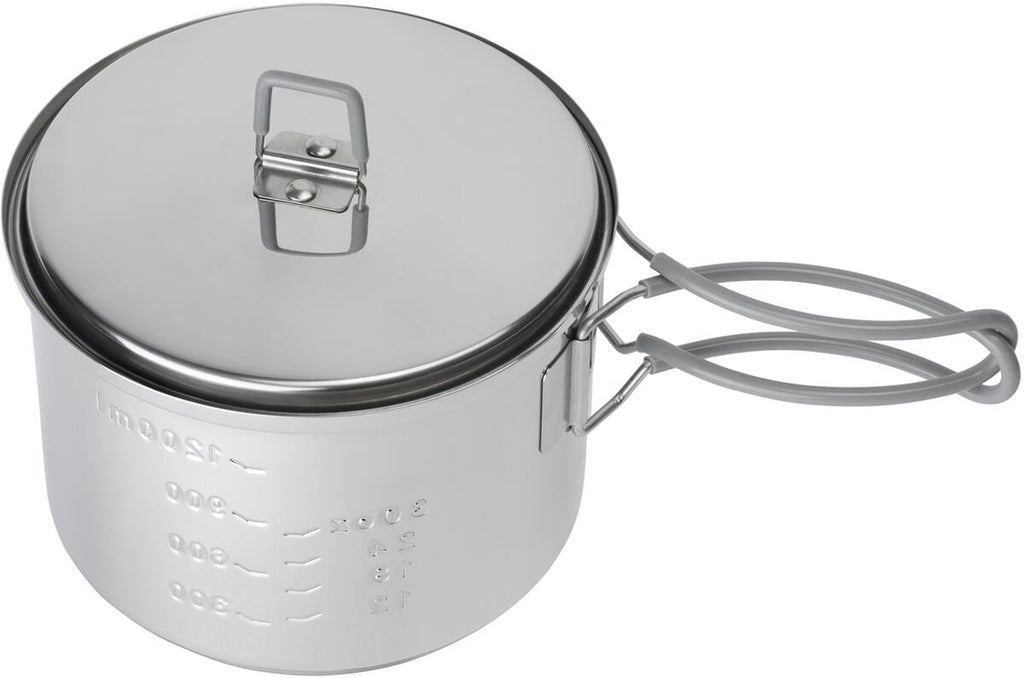 Spritkoker-sett 1500 ml i rustfritt stål pakket sammen for transport