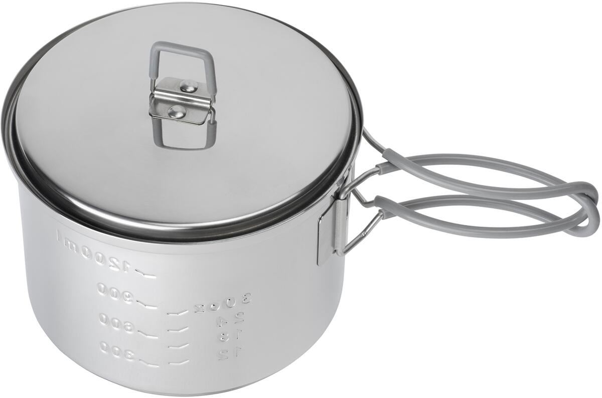 Spritkoker-sett 1500 ml i rustfritt stål pakket sammen for transport