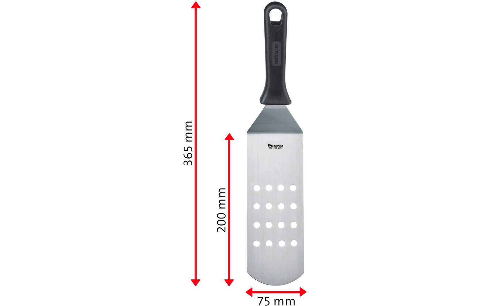 Nærbilde av håndtaket på Stekespade Master Line vinklet 20 x 7,5 cm perforert - Westmark