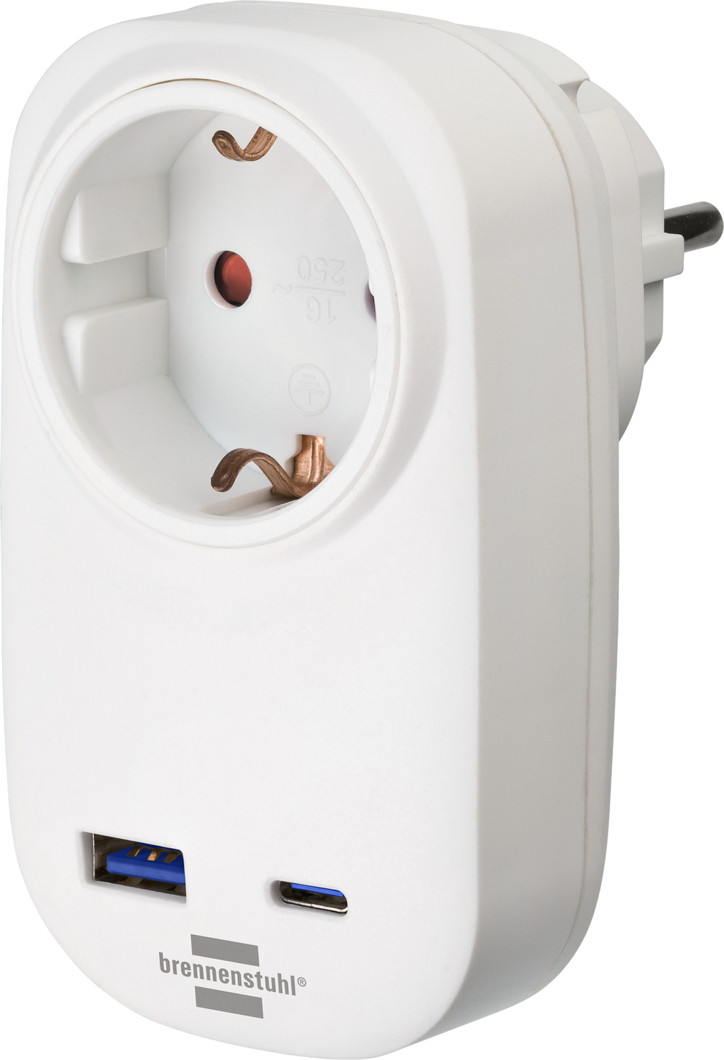 Stikkontaktadapter 230V med USB-C 20W og USB-A 18W - Brennenstuhl forfra