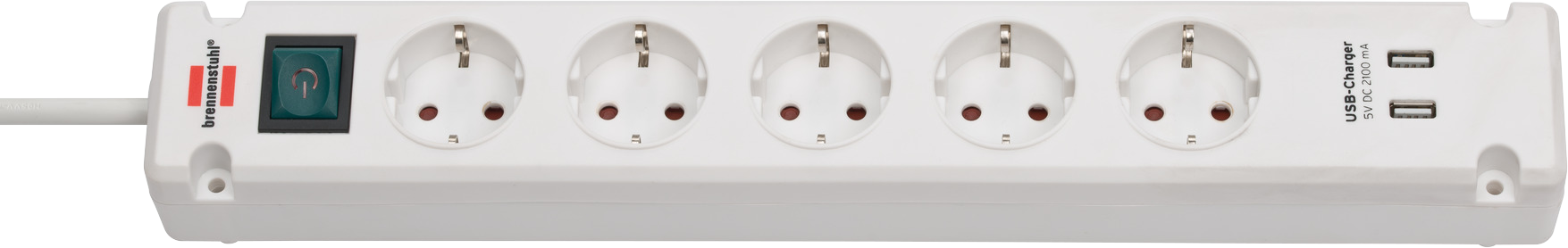 Stikkontaktlist 5-veis med 2 USB-porter og bryter 3m - Brennenstuhl forfra
