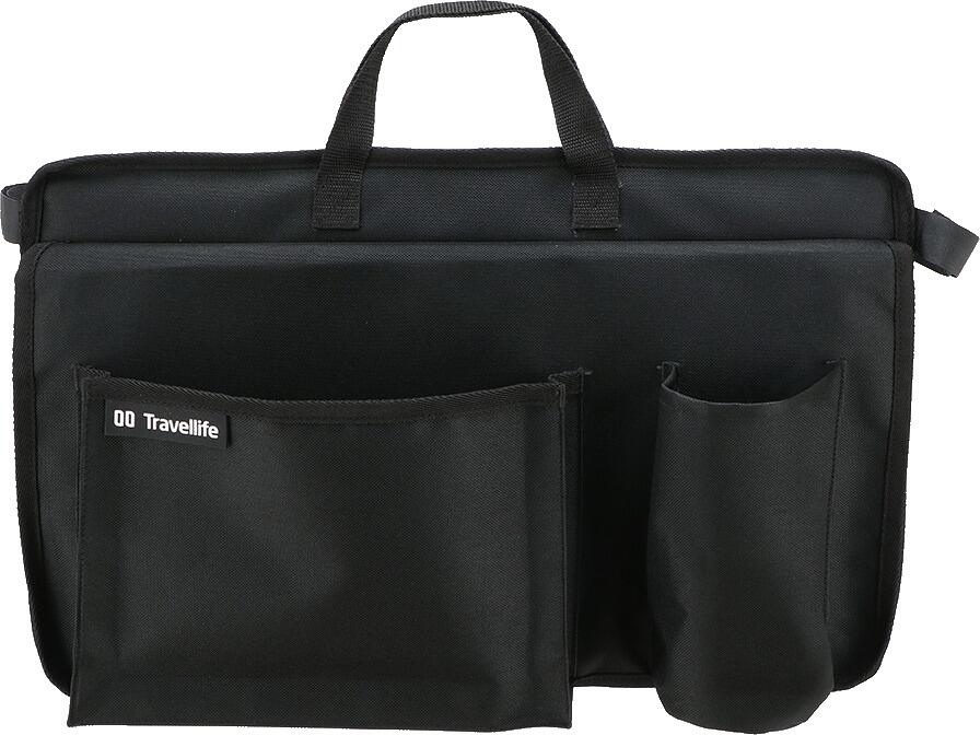 Stolorganiser 30,5x50 cm med koppholder, svart - montert på campingstol