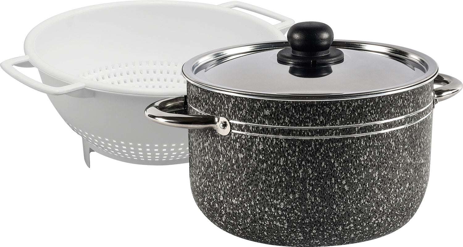 Stone Rock Pasta grytesett 3 deler med non-stick og integrert sil for camping