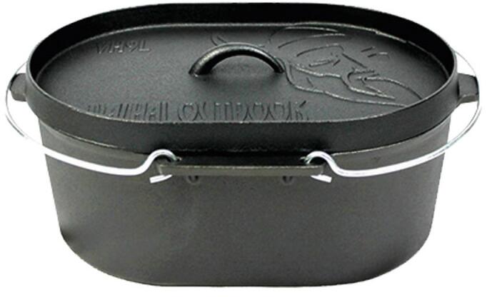 Støpejerns gryte 9L oval med flat bunn 43x31 cm - Valhal Outdoor forfra