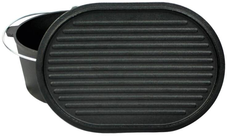 Bakside av støpejerns gryte 9L oval med flat bunn 43x31 cm - Valhal Outdoor