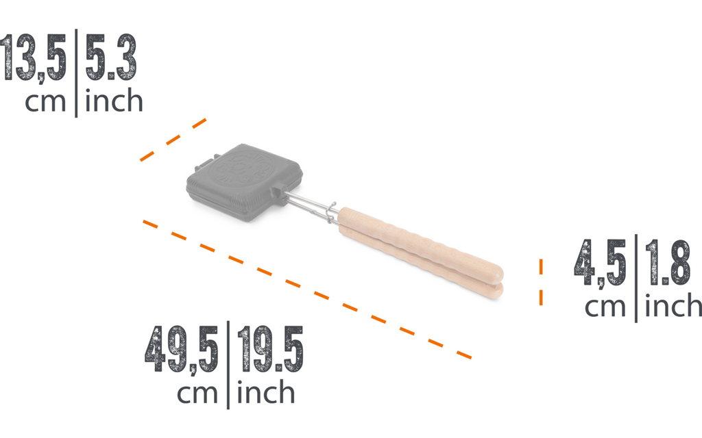 Montert støpejerns sandwichjern med trehåndtak 49,5 cm Petromax på grill