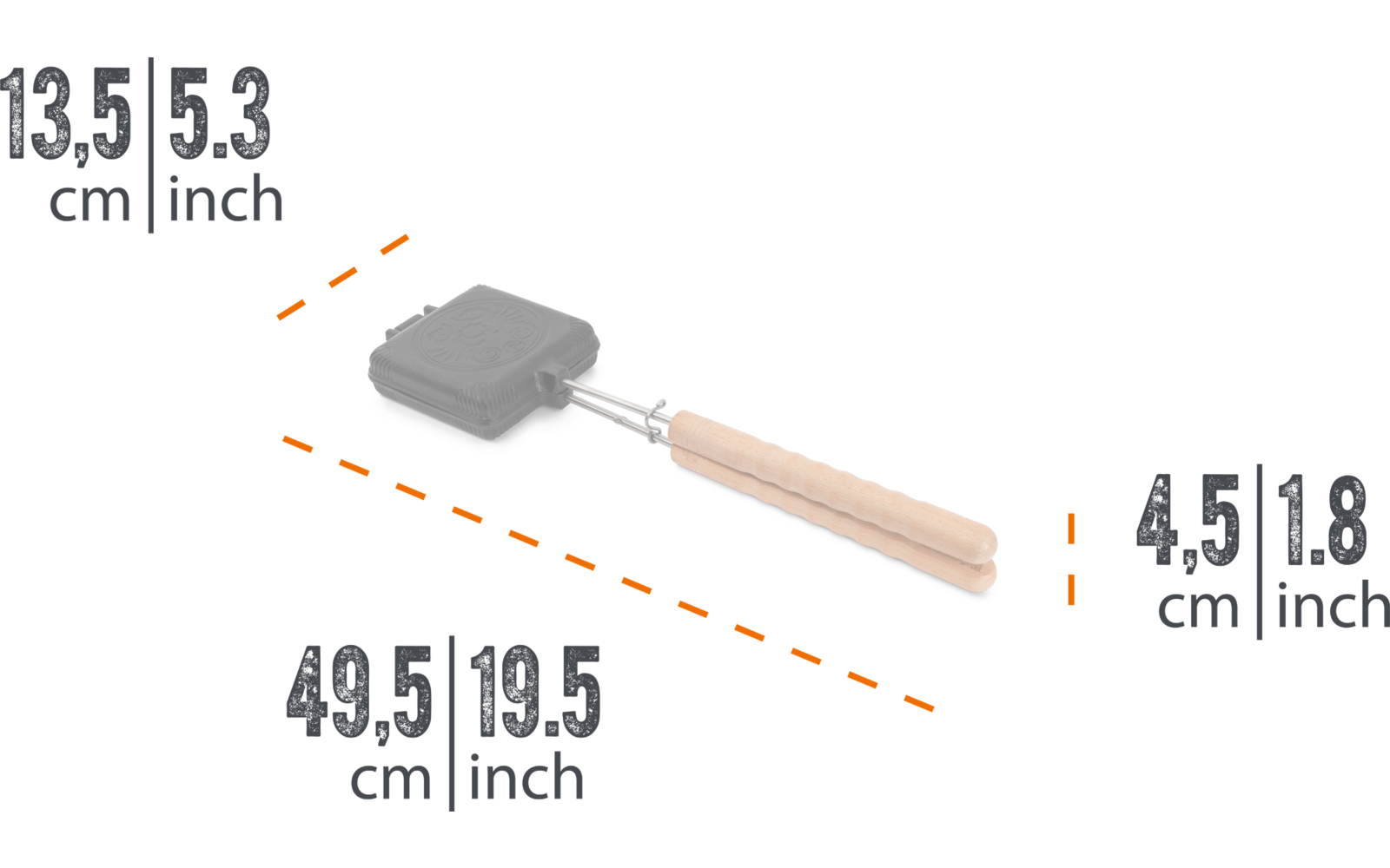 Montert støpejerns sandwichjern med trehåndtak 49,5 cm Petromax på grill