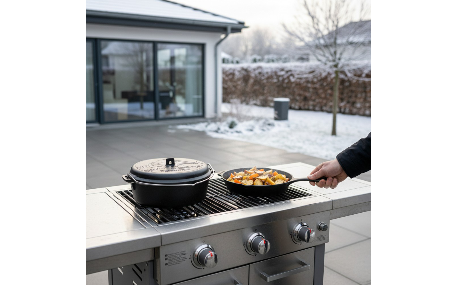 Montert støpejerns stekepanne FP Essential Ø 25 cm seasoned finish på grill