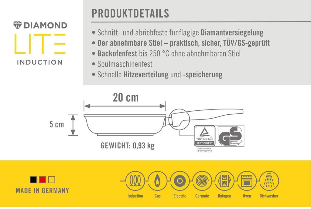 Detaljbilde av håndtaket på Støpepanne Diamond Lite induksjon avtagbart håndtak aluminium