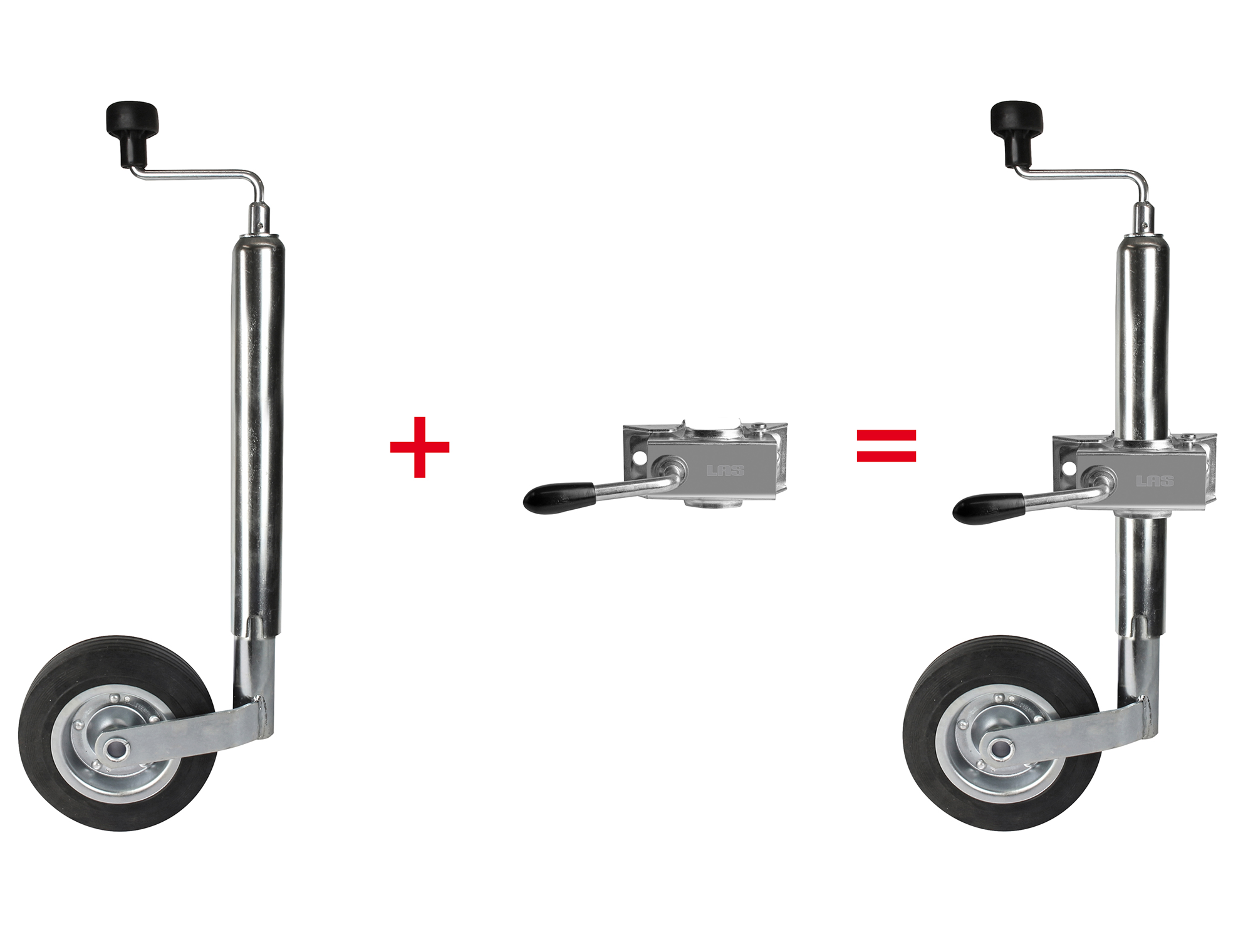 Støttehjul med holder 48 mm helgummihjul 150 kg - LAS for montering på tilhenger