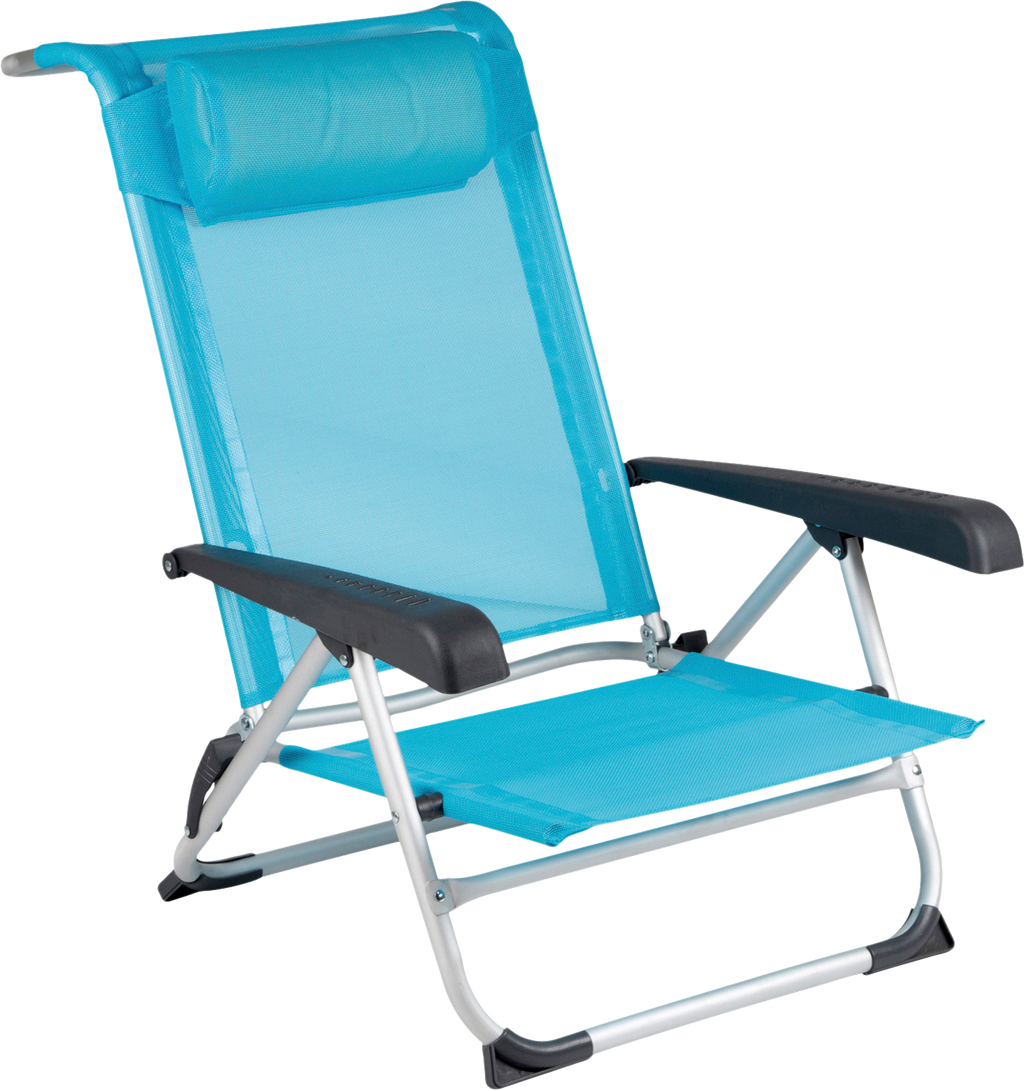 Strandstol Saint-Tropez med hodepute 8-pos. aluminium forfra