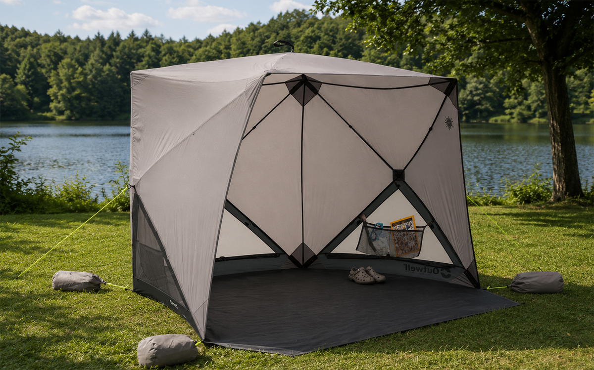 Strandtelt Beach Shelter Compton 2 for 2 personer UV 3,6 kg - Outwell i blått sett forfra