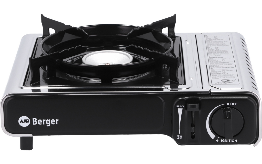 Montert Stromboli gasskoker 2,2 kW med koffert inkl. 4x227 g gasspatroner i bruk