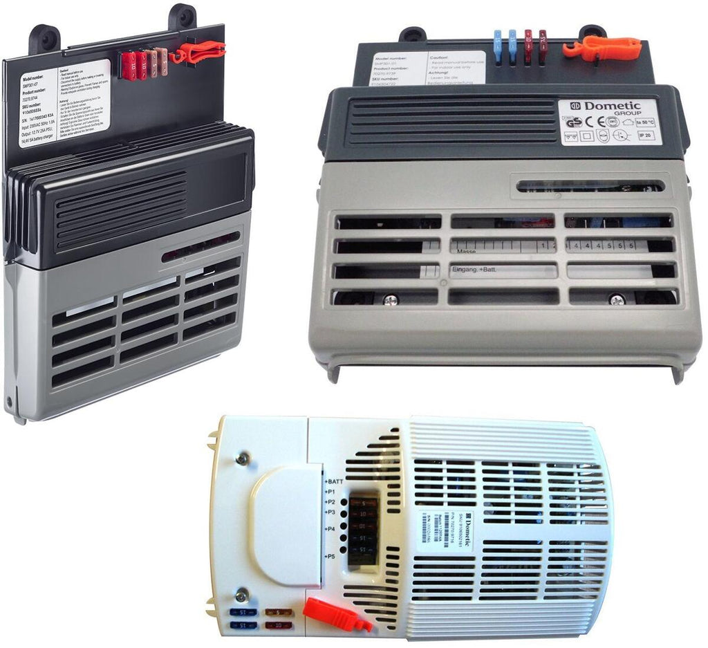 Strømforsyning 12V/230V med prioritetskrets for bobil - Dometic forfra