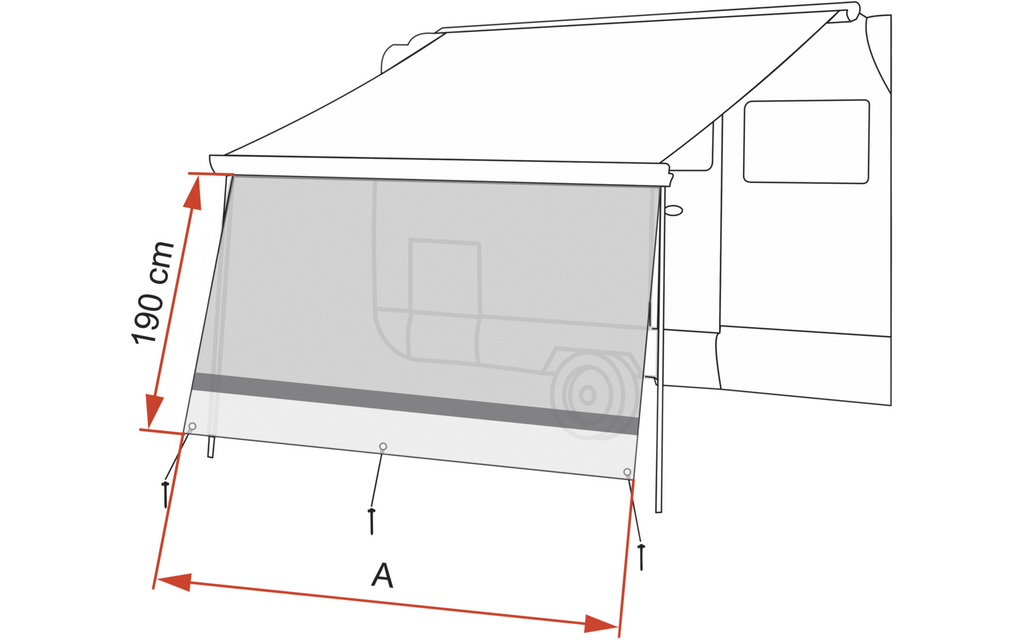 Sun View XL frontvegg solskjerm 100x190 cm for markise - Fiamma pakket klar til bruk