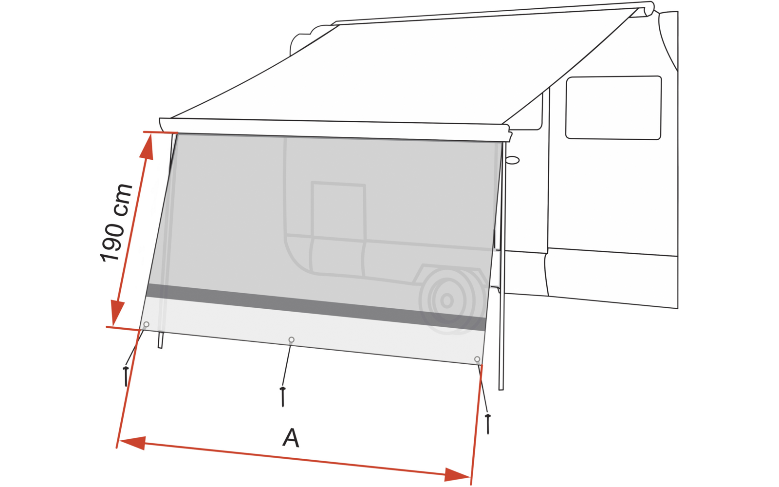 Sun View XL frontvegg solskjerm 100x190 cm for markise - Fiamma pakket klar til bruk