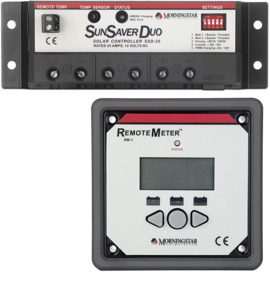 SunSaverDuo PWM laderegulator 25A 12V for to batterier forfra