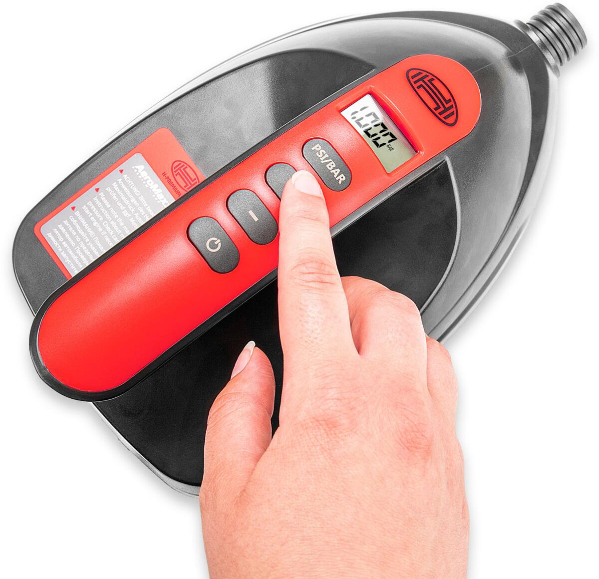 SUP-kompressor 12V 70 l/min 16 psi med LCD-display - Heyner forfra