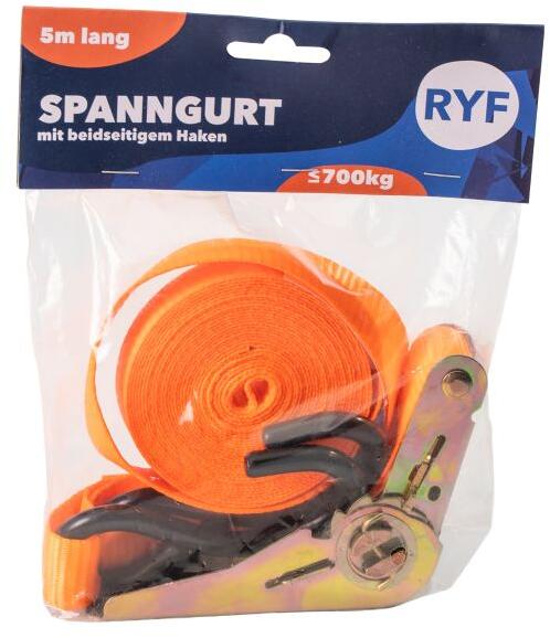 Detalj av surrestrøp med skralle og kroker 5 m PES polyester 420 g - RYF