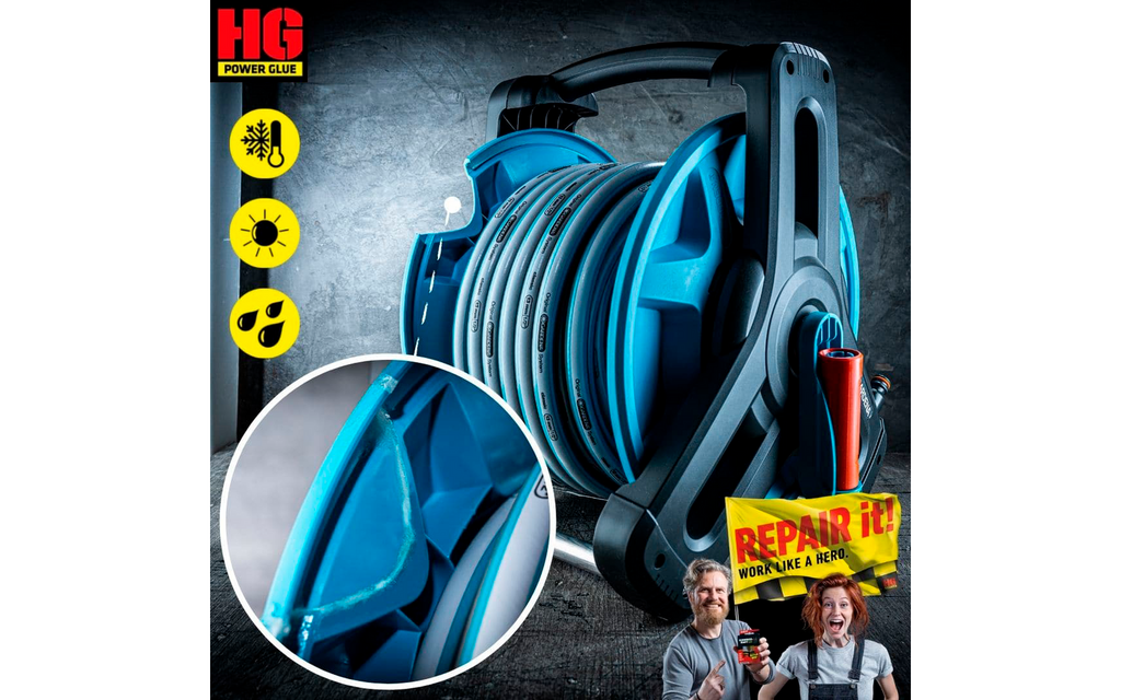 Detalj av Sveiselim reparasjonssett 2-delt lim og granulat - HG Power Glue flaske