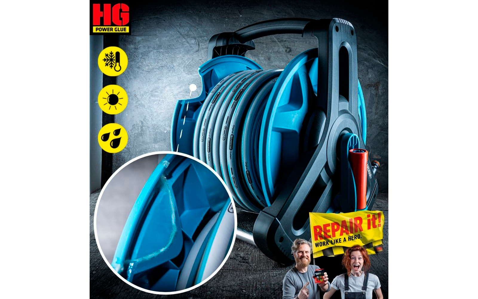 Detalj av Sveiselim reparasjonssett 2-delt lim og granulat - HG Power Glue flaske